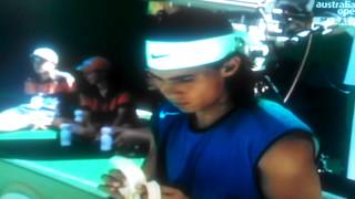 Rafa nadal at the Australia open eating a banana carbs fuel for during the match [upl. by Ahseiyk]