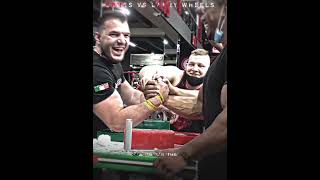 When Larry Wheels faced Ermes Gasparini 🦾🥶 armwrestling shortsvideo motivation [upl. by Linis]