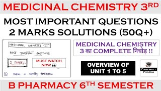 Solutions  2 marks complete  Medicinal Chemistry 6th semester Important Questions  Carewell P [upl. by Heall]