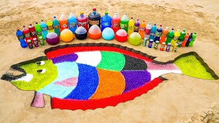 How to make Rainbow Flounder Fish with Orbeez Big Coca Cola Mirinda vs Mentos amp Popular Sodas [upl. by Karame900]