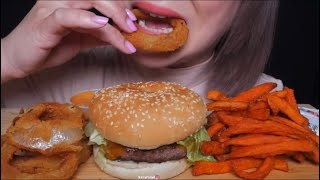 NE ASMR BITES ONLY BURGER ONION RINGS SWEET POTATO FRIES ASMR [upl. by Whit]