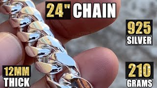 Mens Real Solid 925 Sterling Silver Miami Cuban Link Chain Heavy 24quot Inch x 12 mm Thick Necklace [upl. by Atteuqehs]