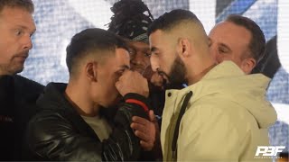 KSI WATCHES ON AS ANESONGIB AND SLIM ALBAHER COME FACE TO FACE AHEAD OF HUGE FIGHT IN QATAR [upl. by Castorina344]