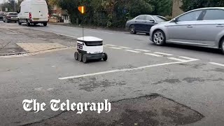 Delivery robots zip around the streets of Cambridge [upl. by Gahan]