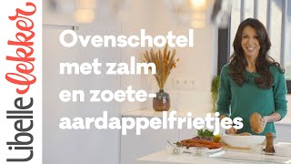 Sandra Bekkari tipt ovenschotel met zalm en zoeteaardappelfrietjes [upl. by Xanthus734]