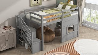 Twin Size Loft Bed with Storage Staircase and Window [upl. by Ferguson]