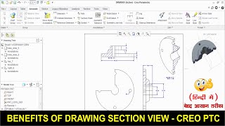 DRAWING SECTION VIEW IN CREO PTC  IN HINDI  BEGINNERS [upl. by Mar]