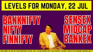 MIDCAP BANKEX FINNIFTY BANKNIFTY NIFTY SENSEX ANALYSIS amp PREDICTIONS 22 JULY 2024 MONDAY GAP UP DOWN [upl. by Aropizt]