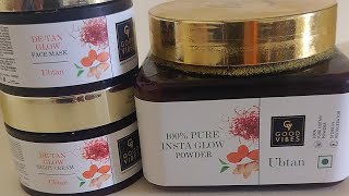 good Vibes Ubtan 100 pure insta glow powder and De tan glow night cream and De tan glow face mask [upl. by Sivaj]