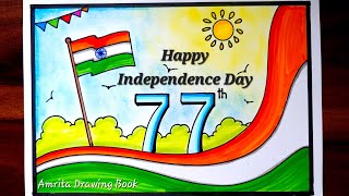 Independence Day Drawing easy  Happy Independence Day Poster drawing  15 August Special Drawing [upl. by Kcirneh439]