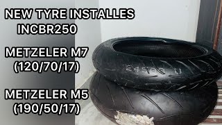 NEW TYRES INSTALLED IN CBR250  METZELER M7 1905017 [upl. by Nhepets]