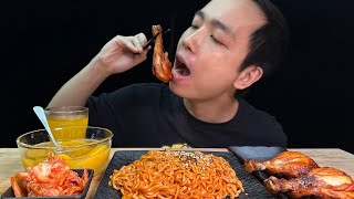 Korean spicy fire noodles and chicken drumsticks mukbang asmr eatingshow eatingsounds [upl. by Hanan494]