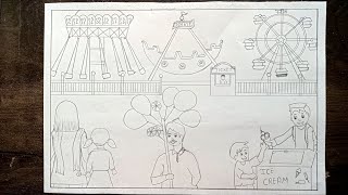 How to draw fun fair scenery drawing Fun fair drawing Fair drawing Mela drawing easy drawing [upl. by Harleigh]