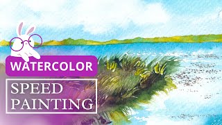 WATERCOLOR landscape painting │Grass by the water [upl. by Ecneitap]