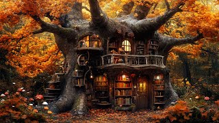 Cozy Bookstore Autumn Ambience 🍁 Cozy Magical Music amp Fall for Stress Relief Sleep Tight [upl. by Ztnaj619]