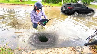 Unclogging Drains for Flooded Roads​ After A Heavy Rain [upl. by Naillil]