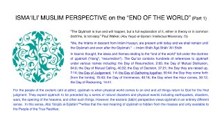 ISMAILI PERSPECTIVE ON quotTHE END OF THE WORLDquot [upl. by Eilesor]