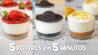 5 POSTRES en VASITOS en 5 minutos 🍓🍫  ¡Fáciles Deliciosos y SIN HORNO [upl. by Yolanda]