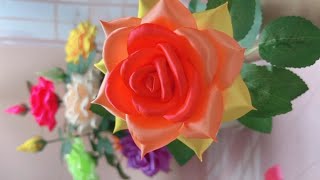 DIY Satin Ribbon Rose Flower  How To Make Satin Ribbon Rose Flower 19 [upl. by Loram]