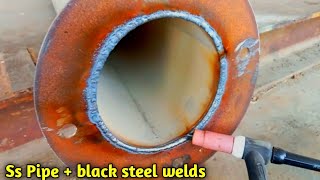 Method of Tig welding stainless steel pipe amp iron flange [upl. by Gal]