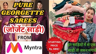 Pure GEORGETTE SAREE Try on Haul saree georgettesarees viral trending traditional review [upl. by Namruht]