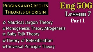 Eng 506pidgin and creoleOrigin of TheoriesLesson 7Baby talk theoryNautical jargon theory [upl. by Ylla]