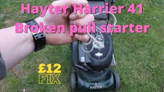 Hayter Harrier 41 Lawnmower Broken pull cord recoil starter  £12 quick and easy fix [upl. by Gignac310]