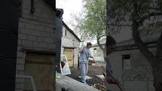 Inessa puts things in order in the yard in an old abandoned house [upl. by Oloap749]