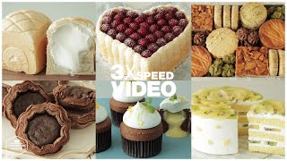 121 3x Speed 케이크 디저트 베이킹 영상  Cake Dessert Baking Video  멜론빵쿠키박스 초콜릿 플랑 레몬 컵케이크  Cooking tree [upl. by Lamrej583]