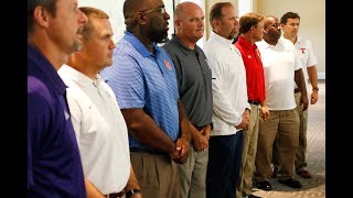 Local High School football coaches talk concussions at ClarkeOconee County football Media Day [upl. by Erodoeht]