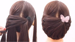 simple updo hairstyle for women  hairstyle for wedding guest  ladies hair style  bun hairstyle [upl. by Adiesirb]