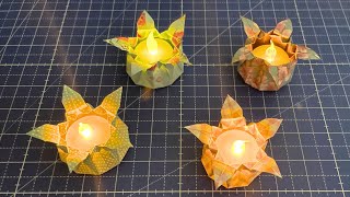 Origami Teelichtblume selber basteln  Windlicht aus Papier für jede Jahreszeit DIY Teelichthalter [upl. by Varick]