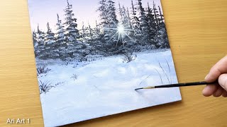 Painting Winter  Time  lapse  Acrylic painting for beginners [upl. by Arrek]