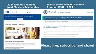 Erasmus Mundus and TiGP scholarships for Masters and PhD programs 2024 [upl. by Squier]