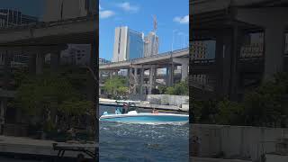 Blue Power Yacht with Dual Mercurys on the Miami River  Chit Flix P [upl. by Doehne]