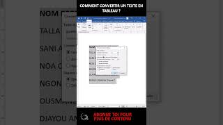 Convertir un texte Word en un tableau Excel bureautique excel informatique shorts youtubeshorts [upl. by Ella]