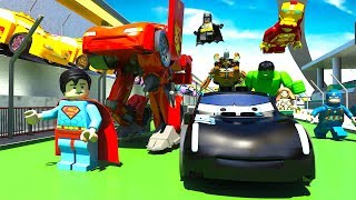 LEGO Lightning McQueen amp Jackson Storm TRANSFORMERS CARS Olympics Race HULK amp Teams Disney Pixar [upl. by Yendys528]