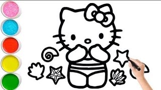 Hello kitty 😺 drawing and💜💛colour how to draw hello kitty mermaidstepbystep kittydrawing [upl. by Afnin732]