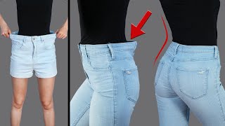 How to downsize the waist of jeans in the simplest way Quick no sew hacks [upl. by Atena]