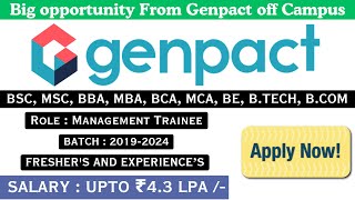 Big Opportunity From Genpact  Batch  20192024  Salary 4 LPA  Trainee Role  Apply Now genpact [upl. by Juana]