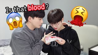 Throwing Up Fake Blood Prank On Boyfriend🤮🍷 Gay Couple LucasampKibo BL [upl. by Vickie]