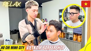 ASMR 💈Vietnam Barber Shop  39  Haircut head massage and styling  Ho Chi Minh City Vietnam [upl. by Odrareg]