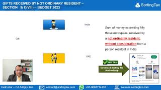 Gifts received by not ordinary resident  Section 91VIII  Budget 2023 [upl. by Neelahtak396]