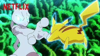 Ash amp Goh Battle Mewtwo  Pokémon Journeys The Series  Netflix After School [upl. by Ecirtnom]