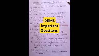 DBMS Important Questions dbms dbmstutorials database data computer importantquestions intervw [upl. by Yancey]