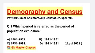 DEMOGRAPHY amp CENSUS Top Mcqs Part 2 Jkssb  Patwari Naib tehsildar JKP Junior Assistant exams [upl. by Vergil]