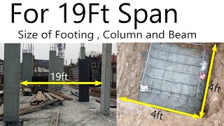 For 19ft Span  Size of Footing  Column and Beam Reinforcement Details [upl. by Pillihp]