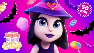 Angelas Halloween Party 🦇🍬 Talking Angela In The City Cartoon Compilation [upl. by Yenffit]