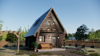 15x21 ft Log Cabin Tiny House with Loft  A Tour of Minimalist Wooden Living [upl. by Elokkin]