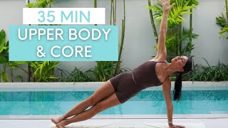 35 MIN UPPER BODY amp CORE WORKOUT  AtHome Pilates No Equipment [upl. by Yvad]